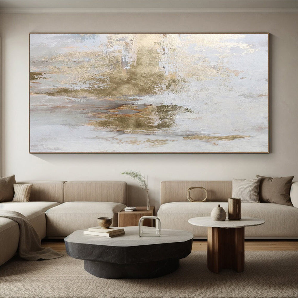 “Soft Gold - Splashed Abstract on Light Background” - Contemporary Abstract Painting On Canvas PS0256