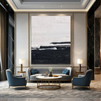 “Black and White Minimalist Horizon” - Subtle Abstract Painting On Canvas DS402