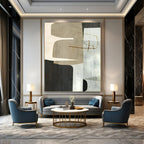 “Beige - Black Geometric” - Modernist Abstract Painting On Canvas PT2319