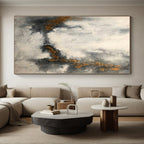 “Grey - Gold Abstract Textured Clouds” - Tactile Abstract Painting On Canvas PS0348