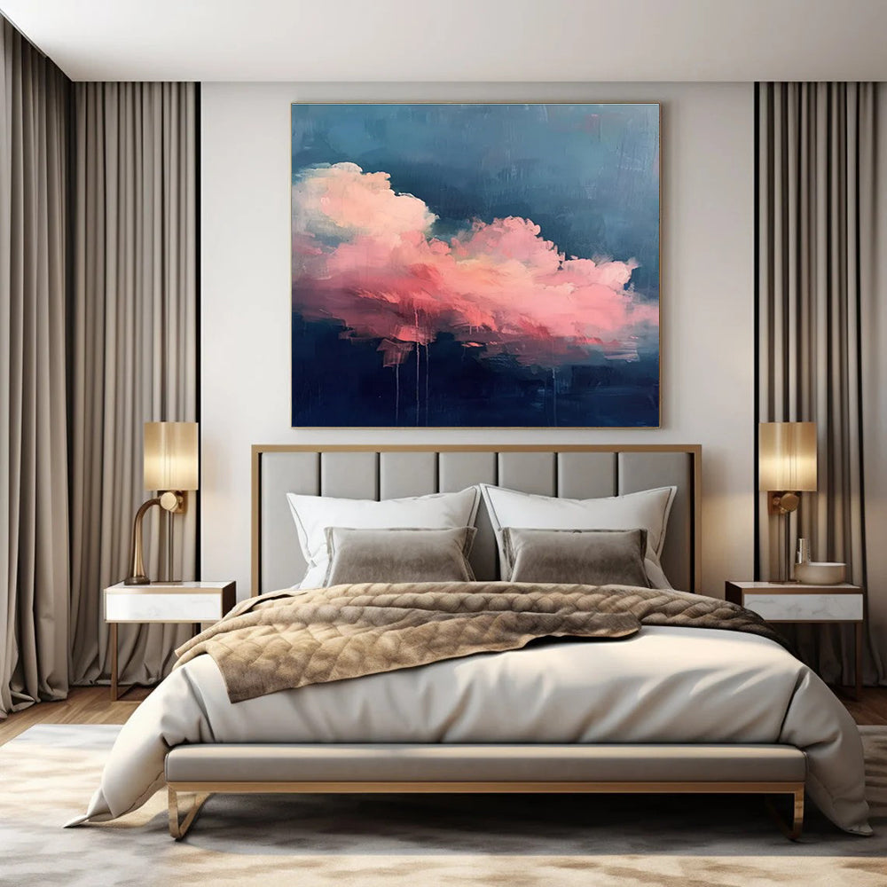 Blue, Pink, White with Cloud - like Forms "Blush Skies" Abstract Painting On Canvas PS1424