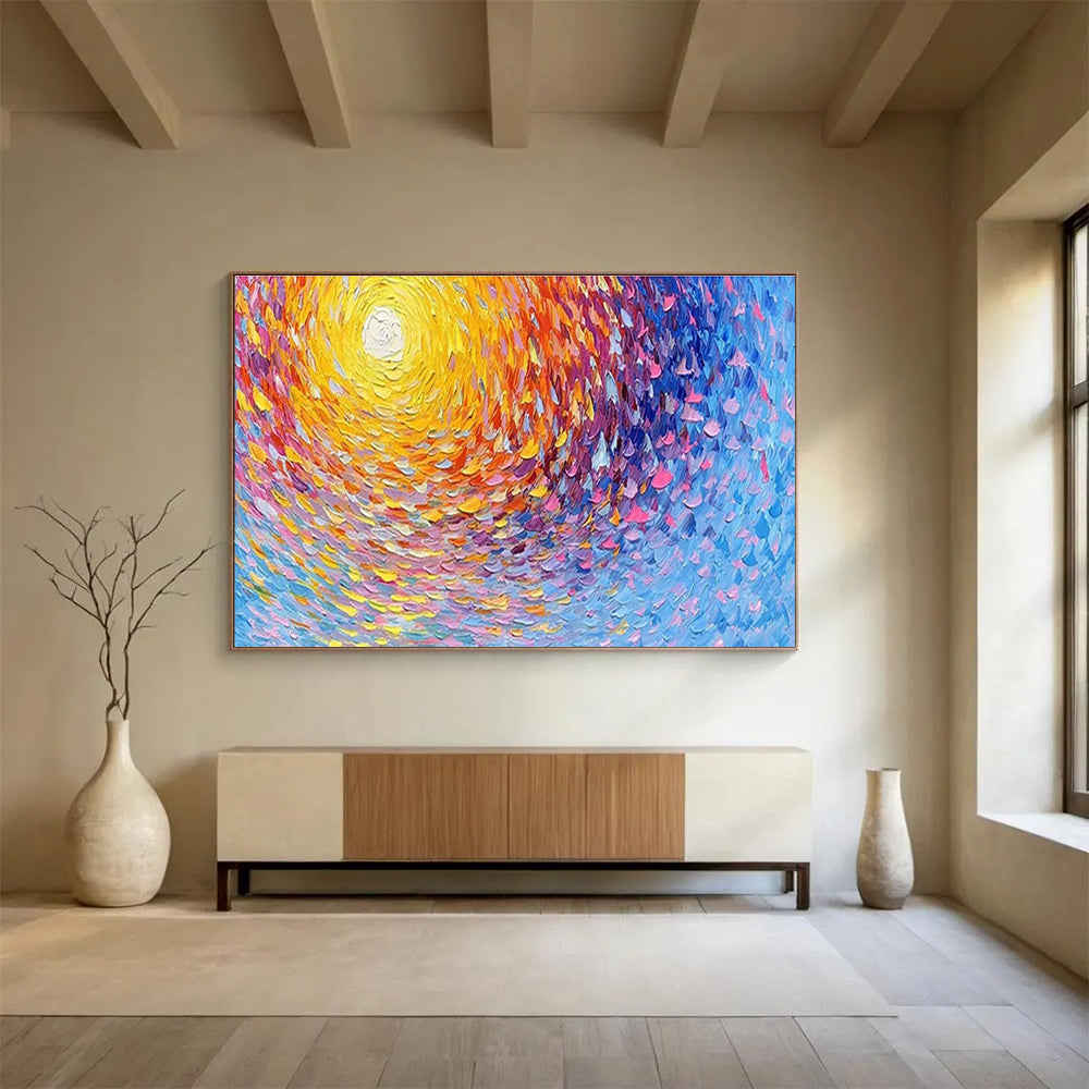 “Colorful Swirling Sun” - Impressionistic Oil Painting On Canvas DKS881