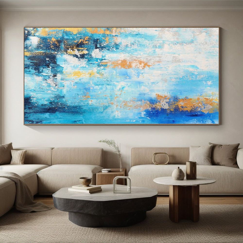“Blue and Gold Abstract Flow” - Abstract Expressionist Painting On Canvas PS0015