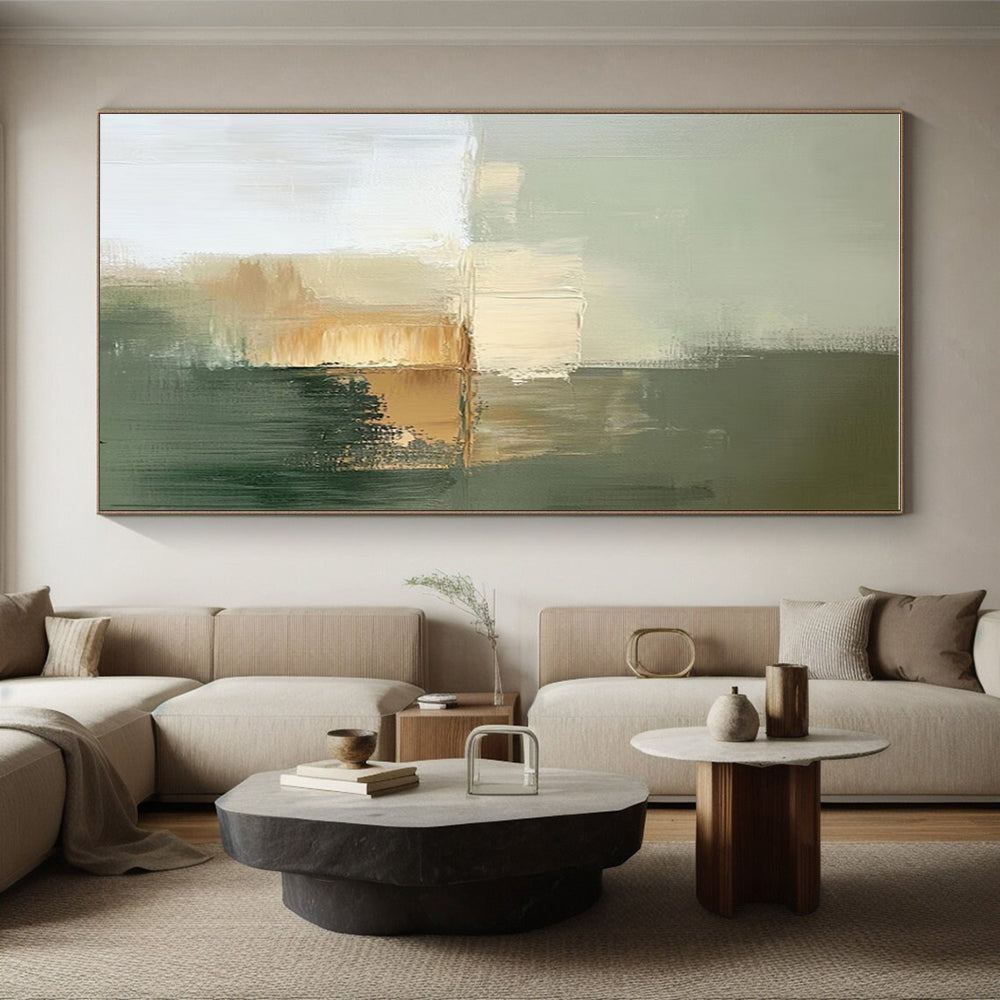 “Neutral Tones Abstract” - Green, Beige, Gray Abstract Minimalist Painting PS0770