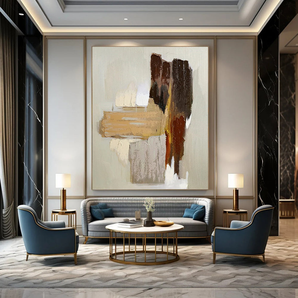 “Neutral Tones Collage” - Brown, Beige, and White Abstract Painting On Canvas PT1067