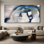 “Blue - Gold - White Abstract Flowing Shapes” - Graceful Abstract Painting On Canvas PS0312