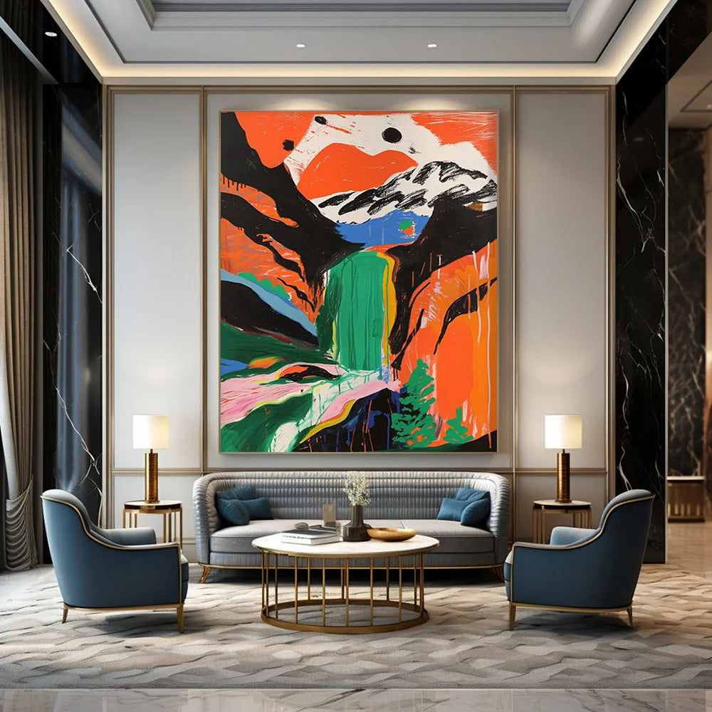 Colorful Canyon: Waterfall of Dreams Painting On Canvas DS105