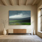 “Moody Green Landscape with a Hint of Blue” - Atmospheric Oil Painting On Canvas PT029