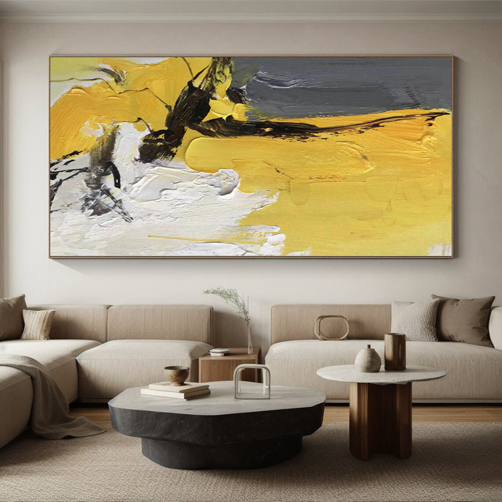 “Yellow - Grey Abstract Textures” - Contemporary Abstract Painting On Canvas PS0295