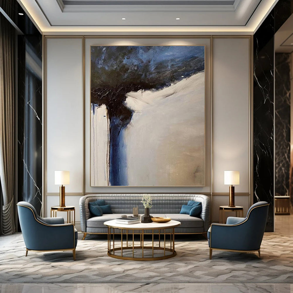 “Blue and White Abstract Flow” - Abstract, Blue - Accented Painting On Canvas PT1499