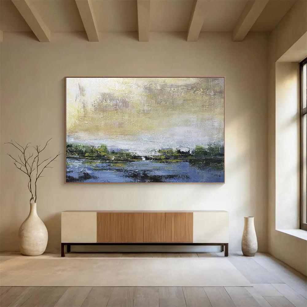 “Soft Gold - Blue Landscape” Landscape Painting On Canvas DKS195