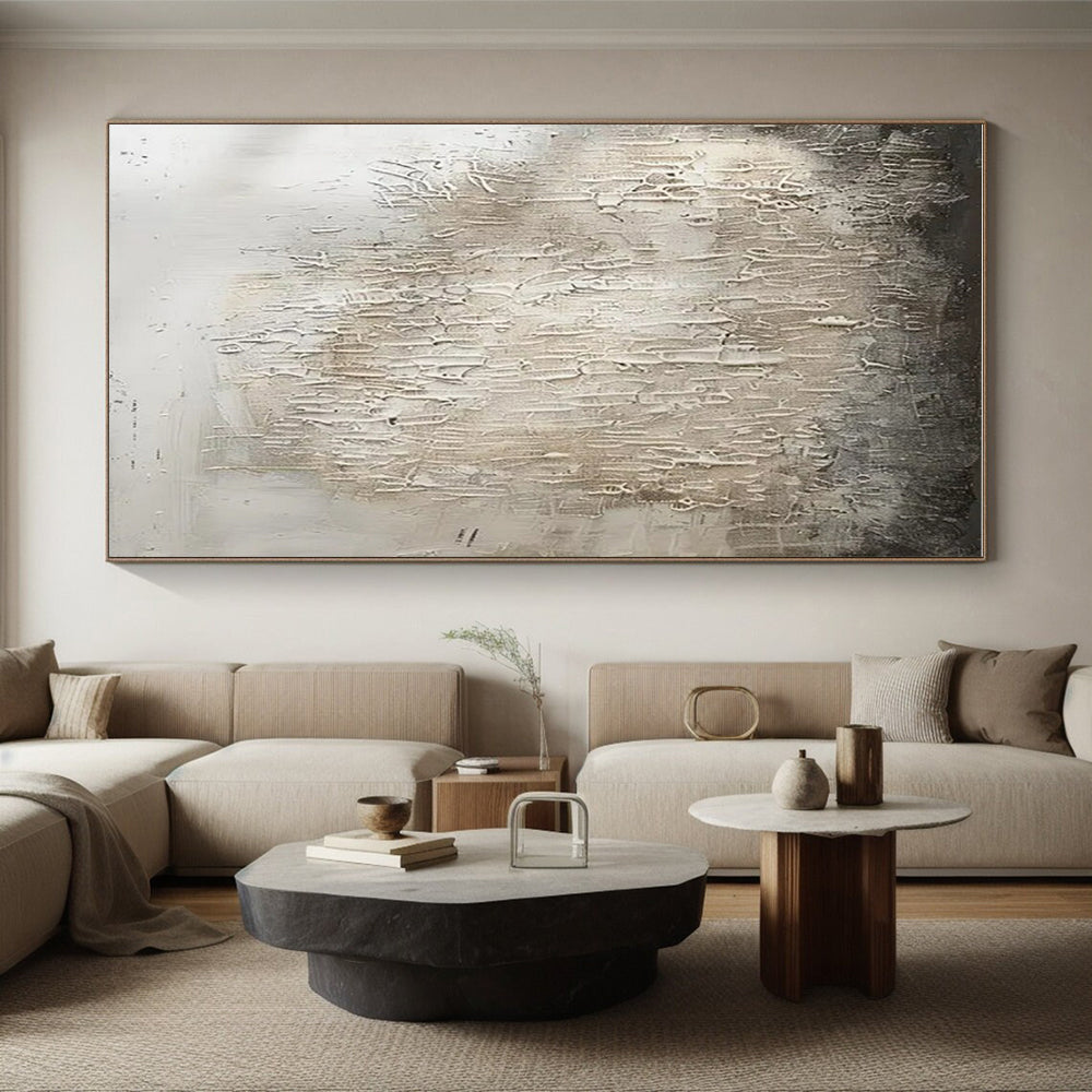White Textured Minimalist "Cotton Clouds" Painting On Canvas PS0867