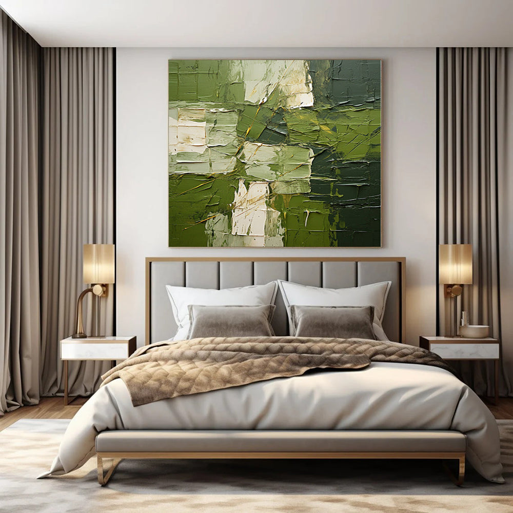“Textured Green Abstract” - Impasto Abstract Painting On Canvas PS0187