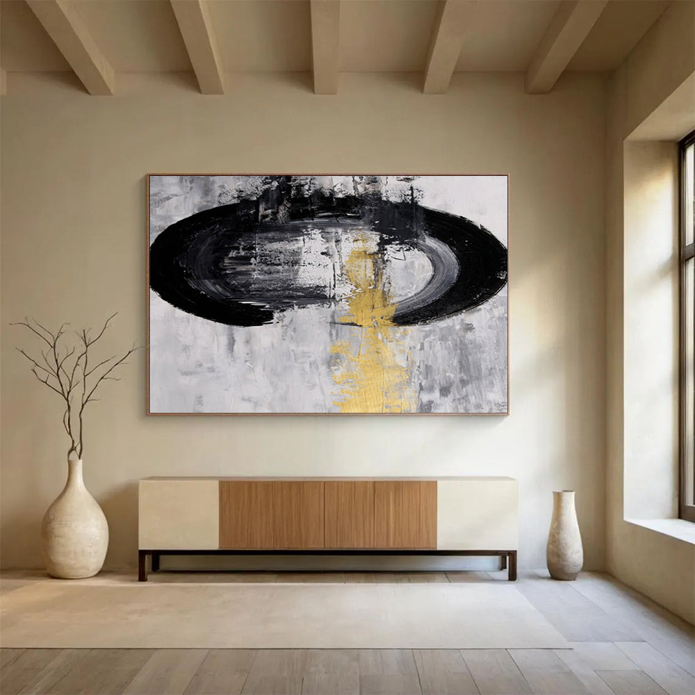 Black, White & Gold Minimalist Abstract Painting On Canvas DKS016