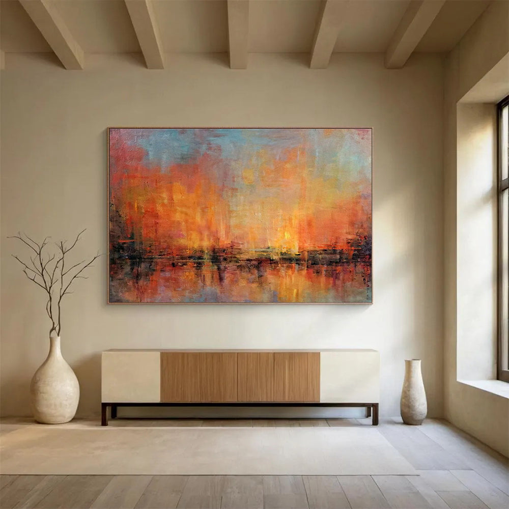 “Fiery Sunset Abstract” - Impressionistic Landscape Painting On Canvas DKS386