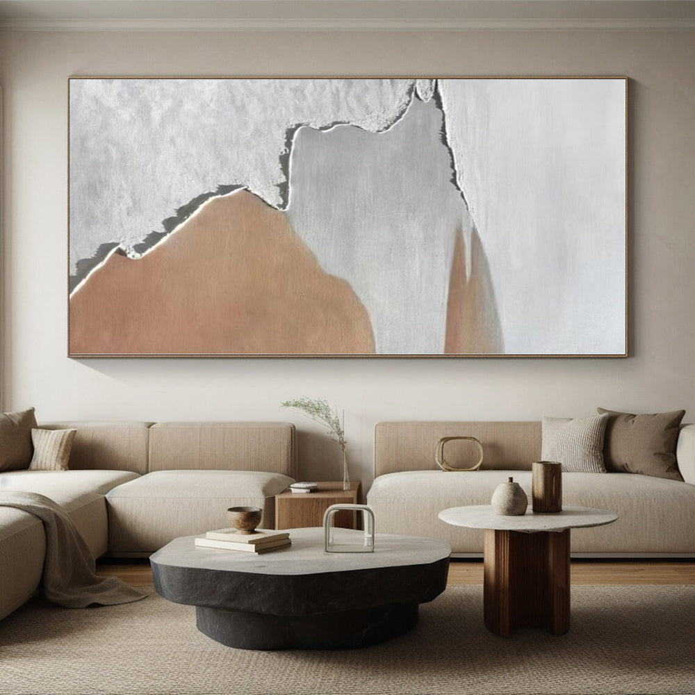 “White & Brown Minimalist Shapes” - Minimalist Abstract Painting On Canvas PS0406