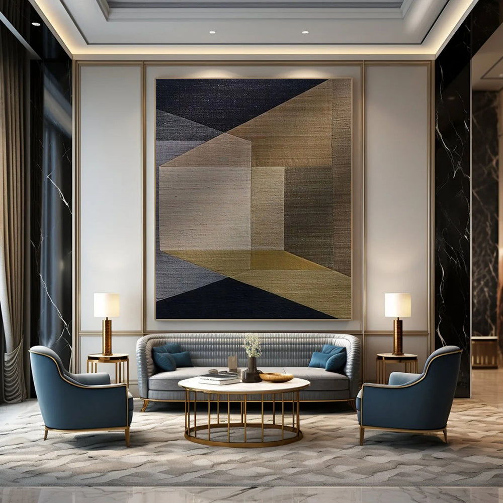 “Brown - Grey Geometric Layers” - Modern Abstract Painting On Canvas PT1134