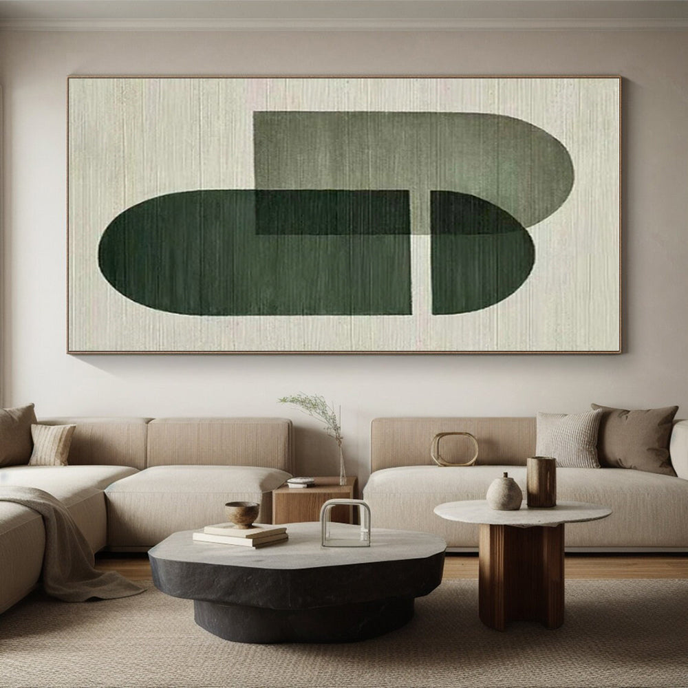 “Green Geometric Overlap” - Green, Light - colored Abstract Geometric Painting PS0594