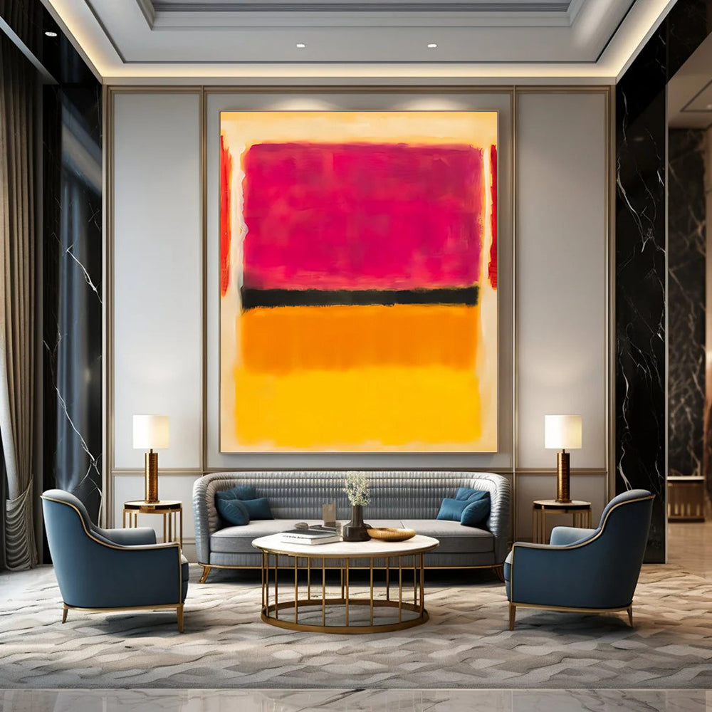 “Pink - Black - Yellow Color Blocks” - Color - Field, Dynamic - Styled Painting On Canvas PT1609