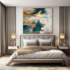 Teal, Gold, and White Abstract, "Dreamy Fusion" – Abstract Expressionist Painting On Canvas PS1002