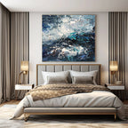 Blue, White, Gray with Dynamic Textures "Crashing Waves" Abstract Painting On Canvas PS1351