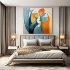 “Blue - Orange Abstract Figures” - Cubist Abstract Painting On Canvas PS0188