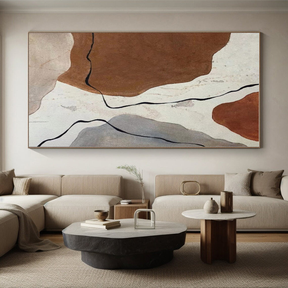 “Brown & Gray Abstract Shapes” - Abstract Shape Painting On Canvas PS0410