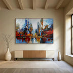 “Colorful Abstract Cityscape” - Vibrant Urban “Metro Blur” Painting On Canvas PT1673