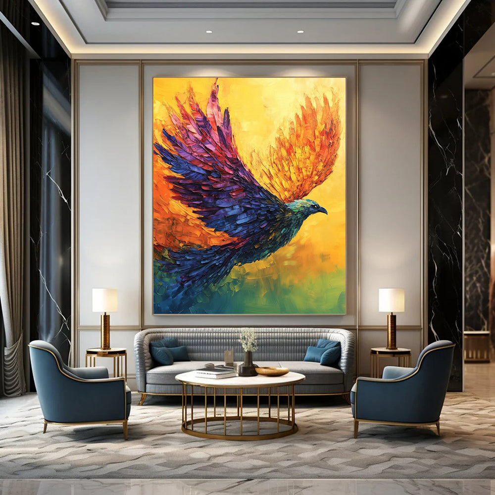 “Colorful Flying Bird” - Avian, Vibrant - Hued Painting On Canvas PT1656
