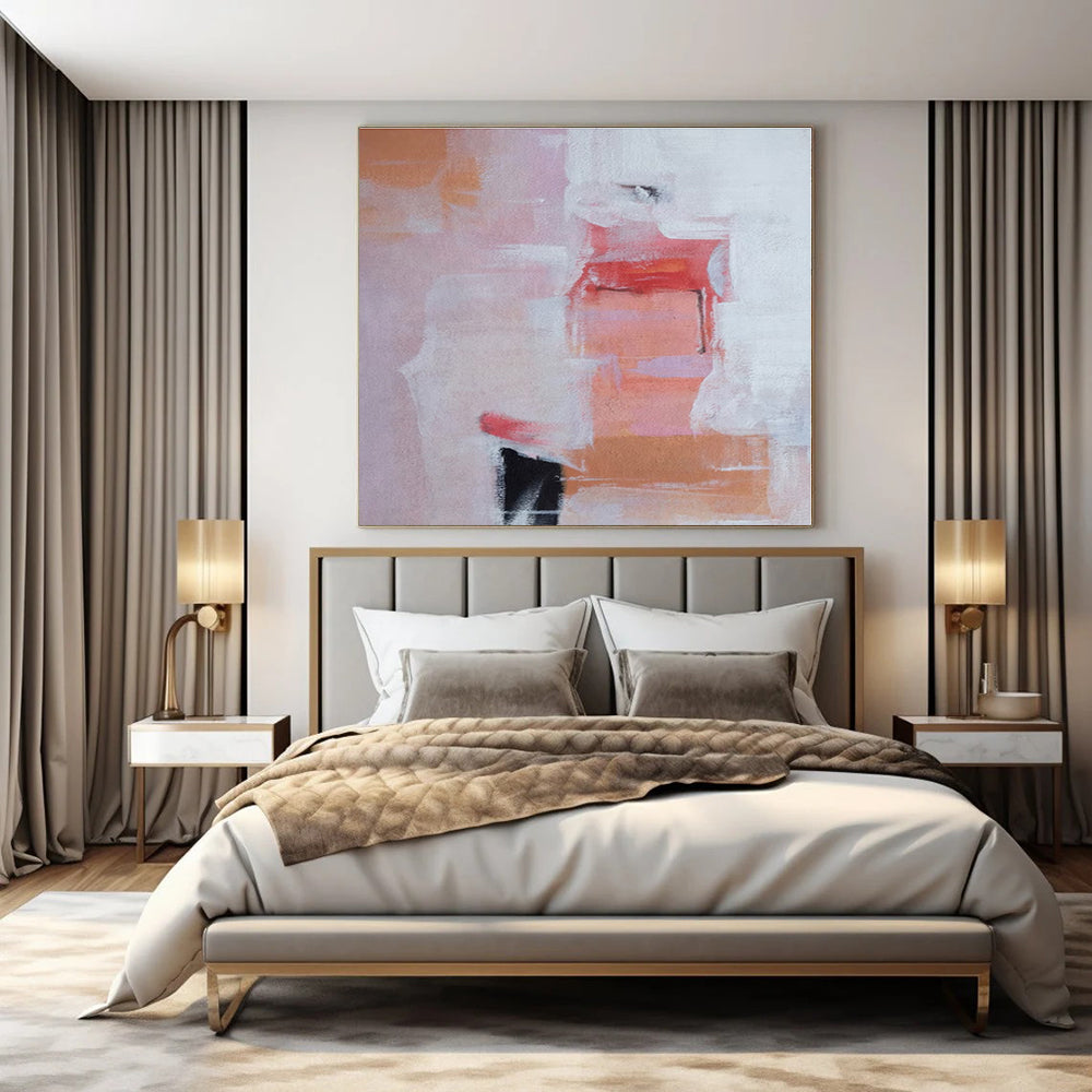 Pink, Orange, White with Soft Shapes "Blush Harmony" Abstract Painting On Canvas PS1385