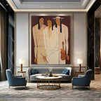 “Three Figures” - Earthy Tones & Simplified Forms Painting On Canvas DS141