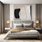 Beige, Black and White with Rectangular and Curved Forms "Form Fusion" Abstract Painting On Canvas PS1123