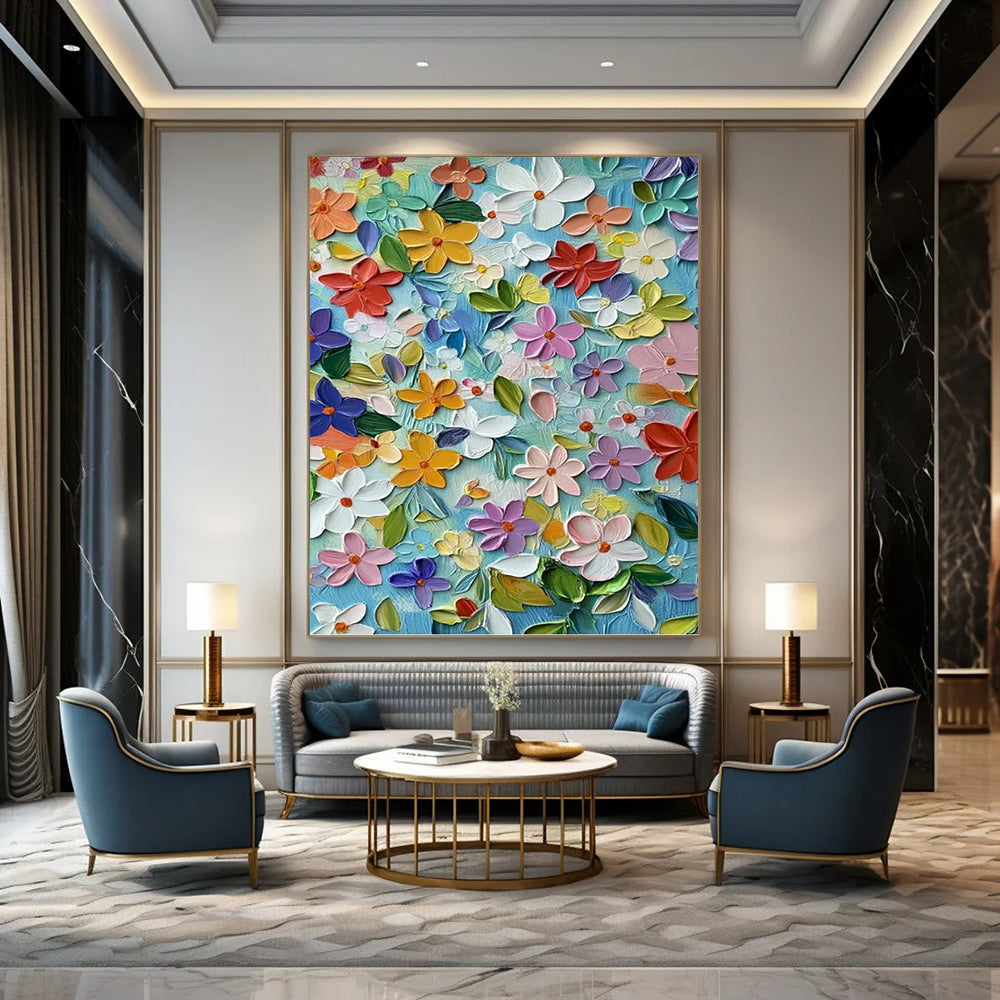 “Colorful 3D Floral” - Floral, Textured Painting On Canvas PT1551