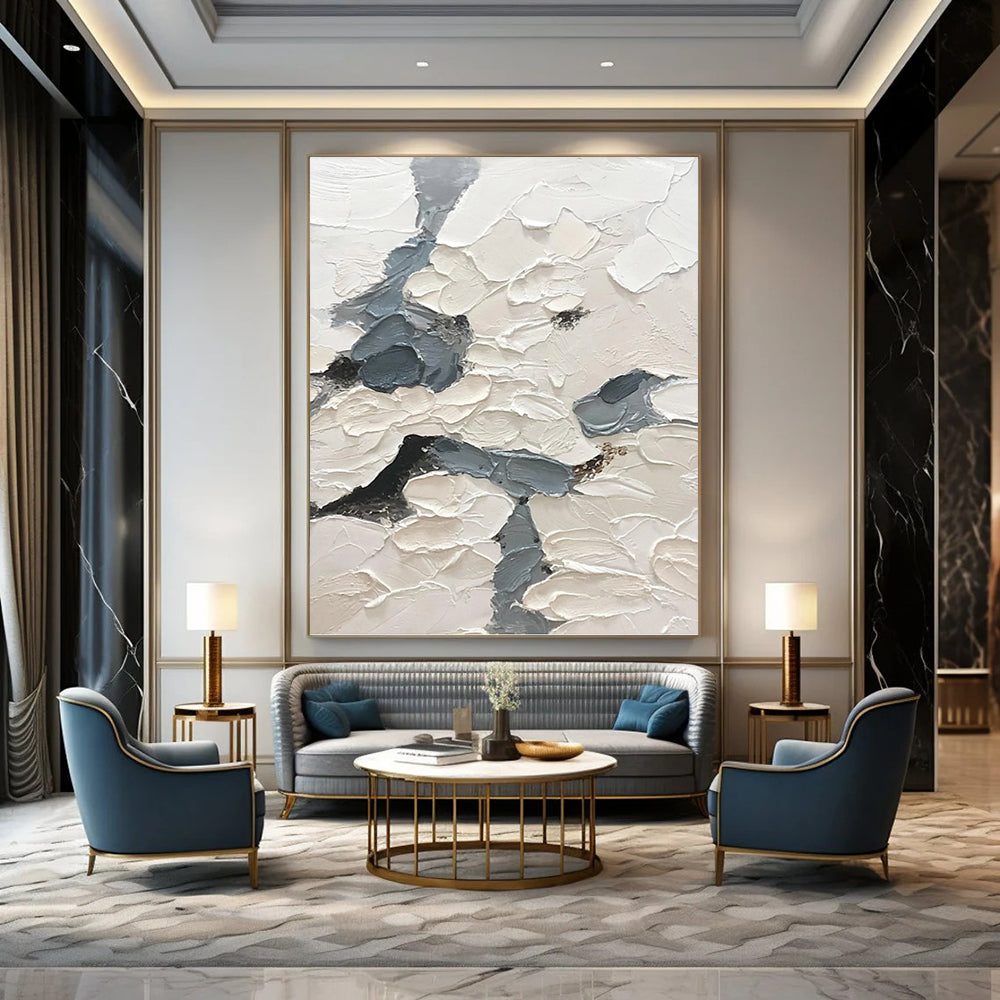 “White - Grey Textured Abstraction” - Impasto Abstract Painting On Canvas PT1160