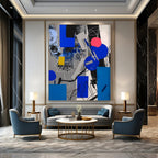 Geometric Fusion: Blue, Gray & Pink Painting On Canvas DS110