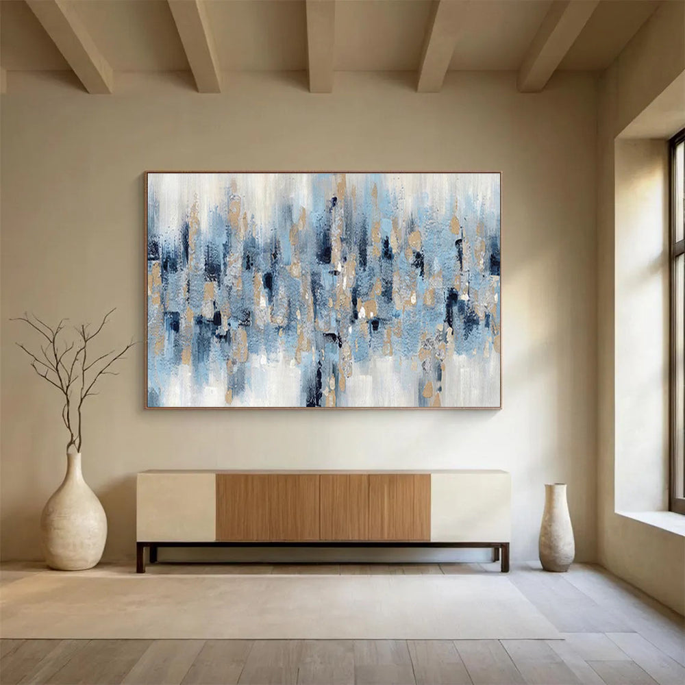 “Blue and Gold Abstract Strokes” - Abstract Acrylic Painting, Ideal for Living Room & Office DKS601