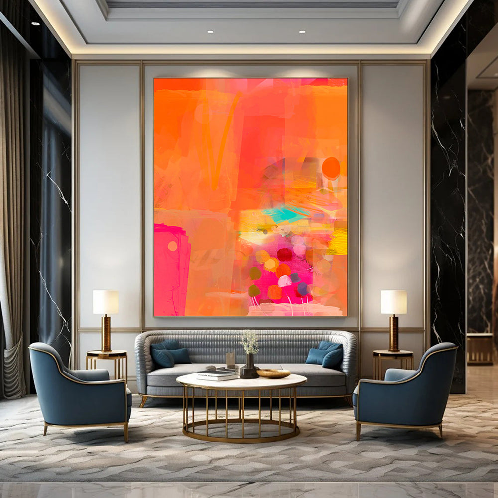 “Bright Orange and Pink Abstract” - Abstract Expressionist Painting On Canvas PT2002