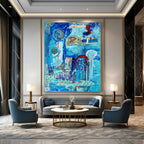 “Blue - Toned Abstract Collage” - Serene Mixed - Media Abstract Painting On Canvas DS296