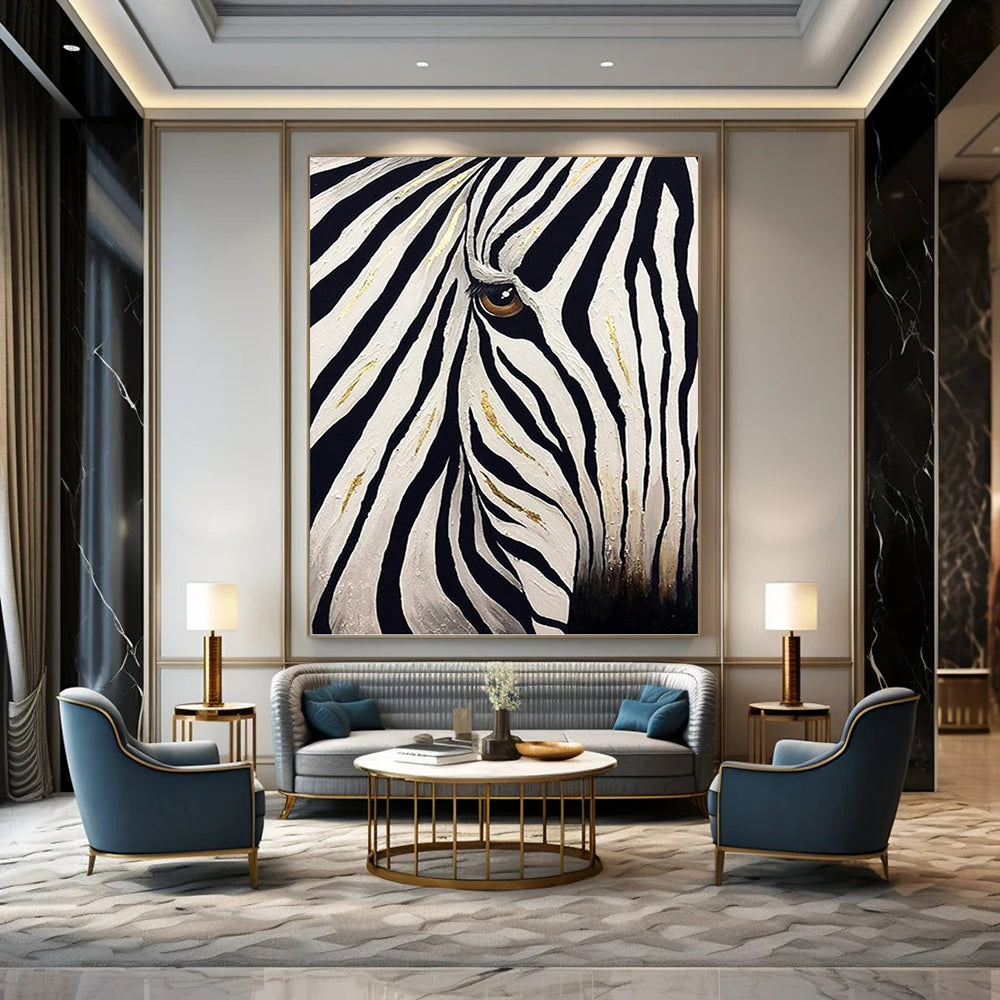 “Zebra Eye with Gold Accents” - Realist - Inspired Animal Painting On Canvas PT1423