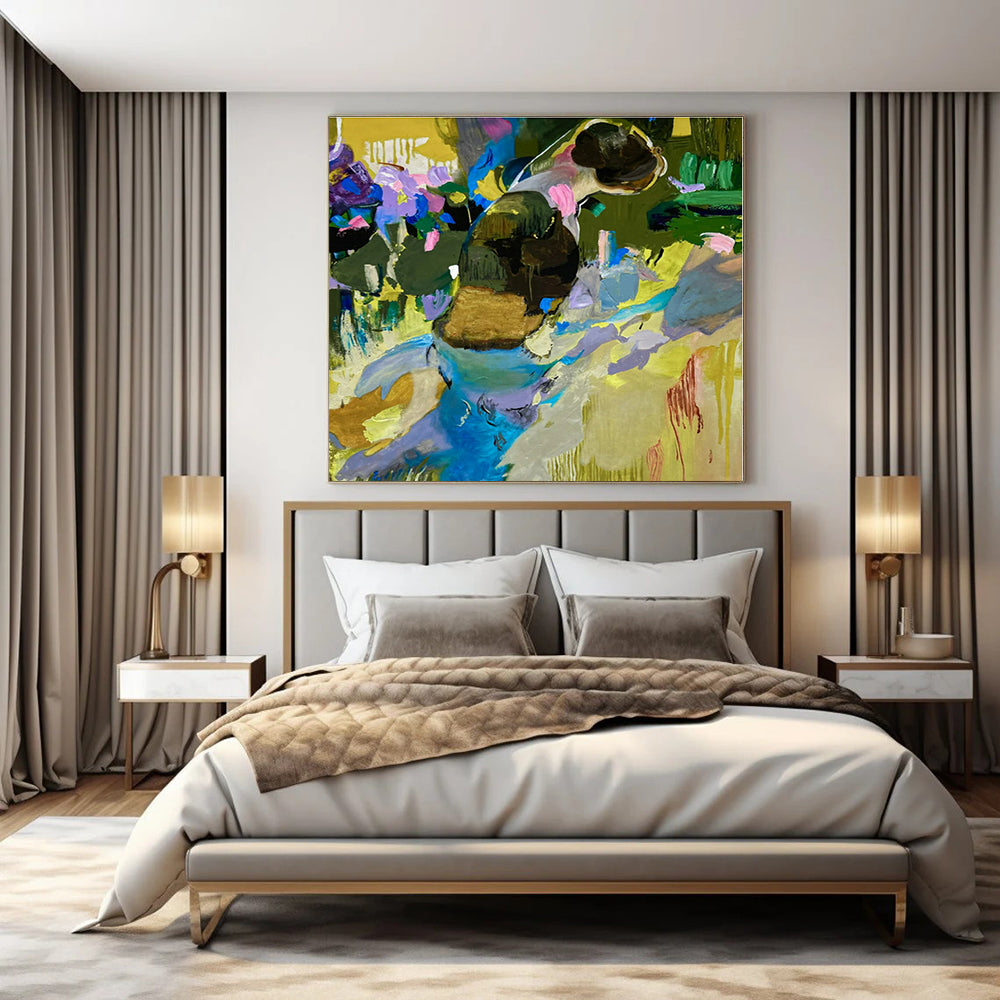Figurative Color Pop - Abstracted Figure in Vivid Hues Painting On Canvas PS1231