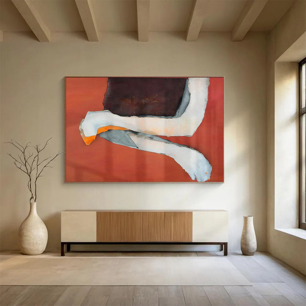“Red - Orange Mixed Media Shapes” - Collage Abstract - Painting On Canvas PT1783