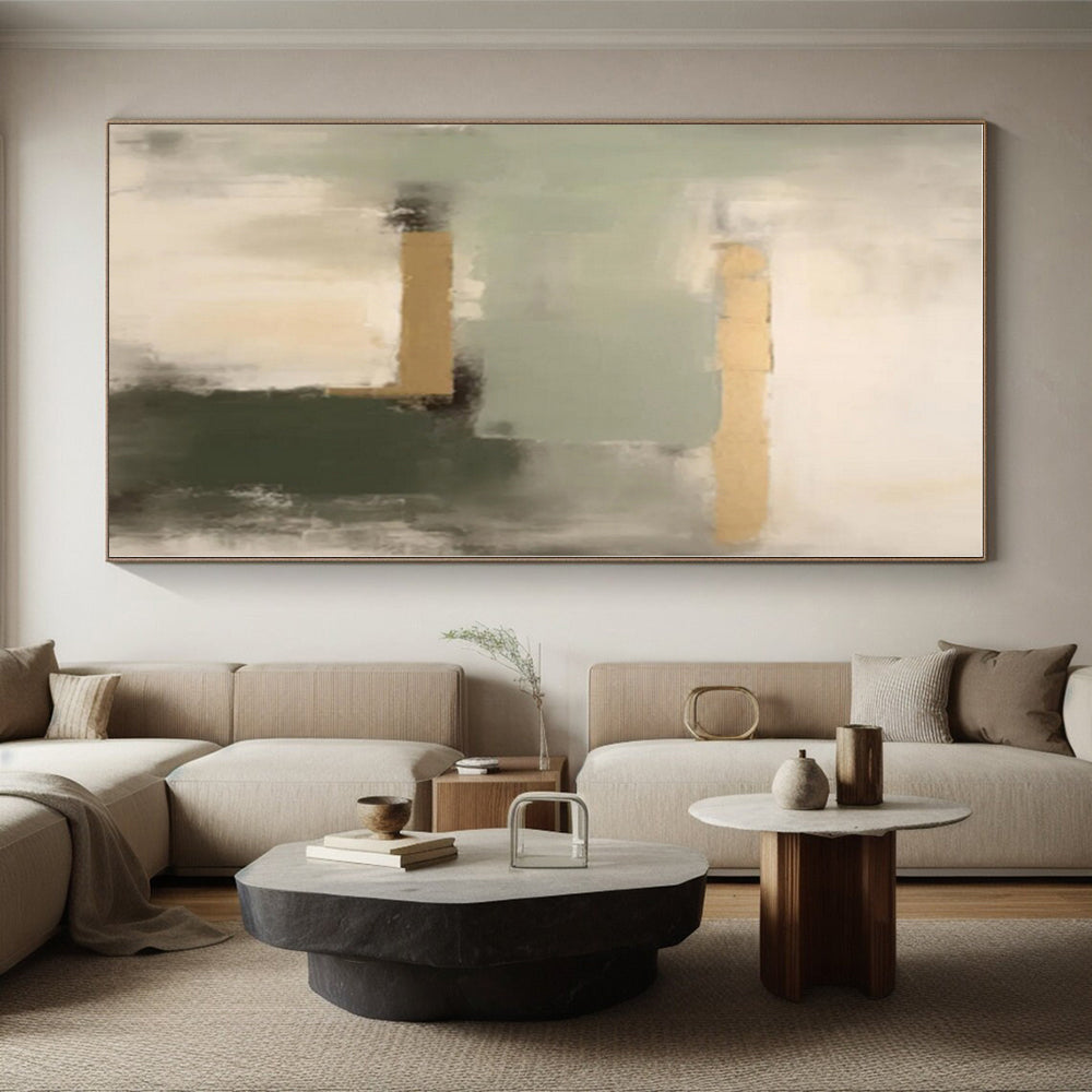 “Green - Gold - Gray Subtle Harmony” - Green, Gold, Gray Abstract Painting On Canvas PS0532