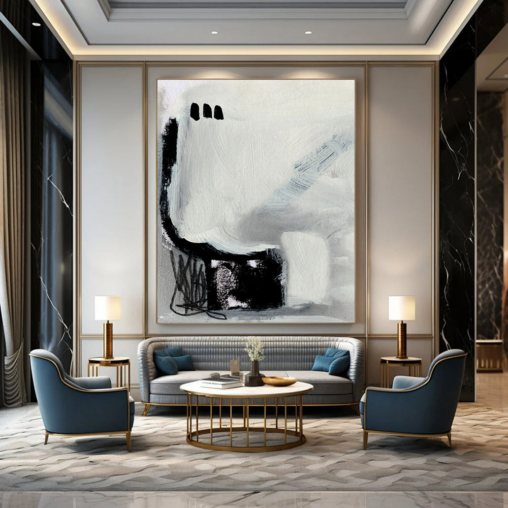 “Abstract Black Forms” - Bold Shapes & Scribbled Details Painting On Canvas DS205