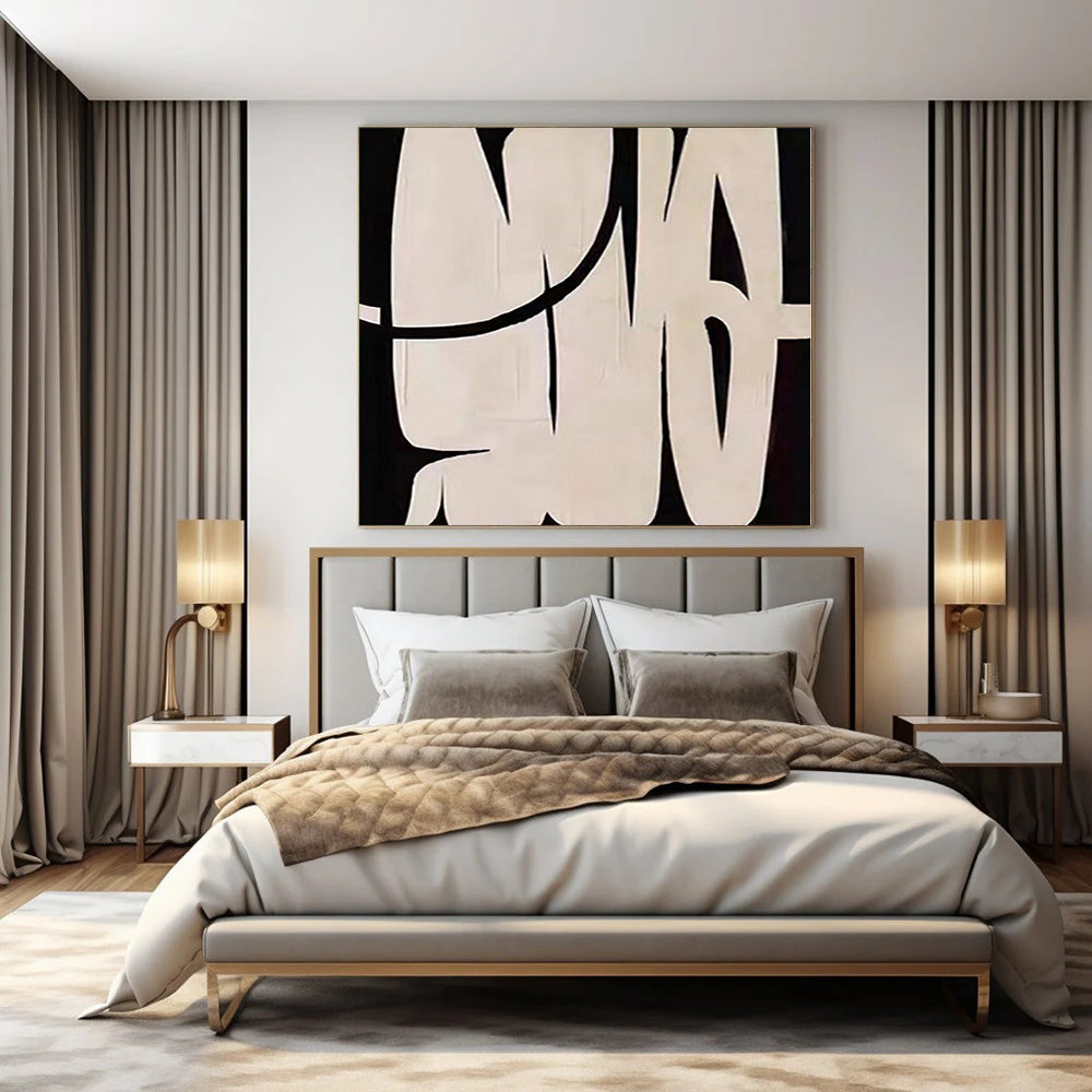 Black and White with Bold, Broken Shapes "Fragmented Simplicity" Abstract Painting On Canvas PS1119