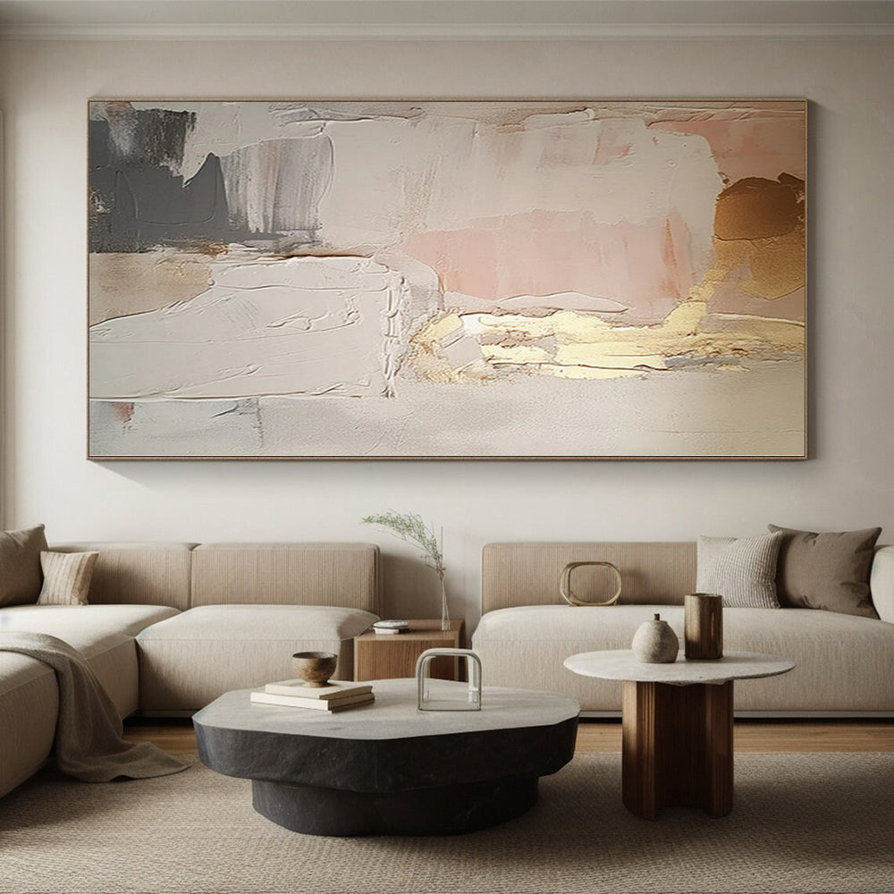 “Pink - Beige - Gold Abstract” - Soft Abstract Painting On Canvas PS0092