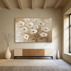 “Beige - White Floral Relief” Painting On Canvas DKS309