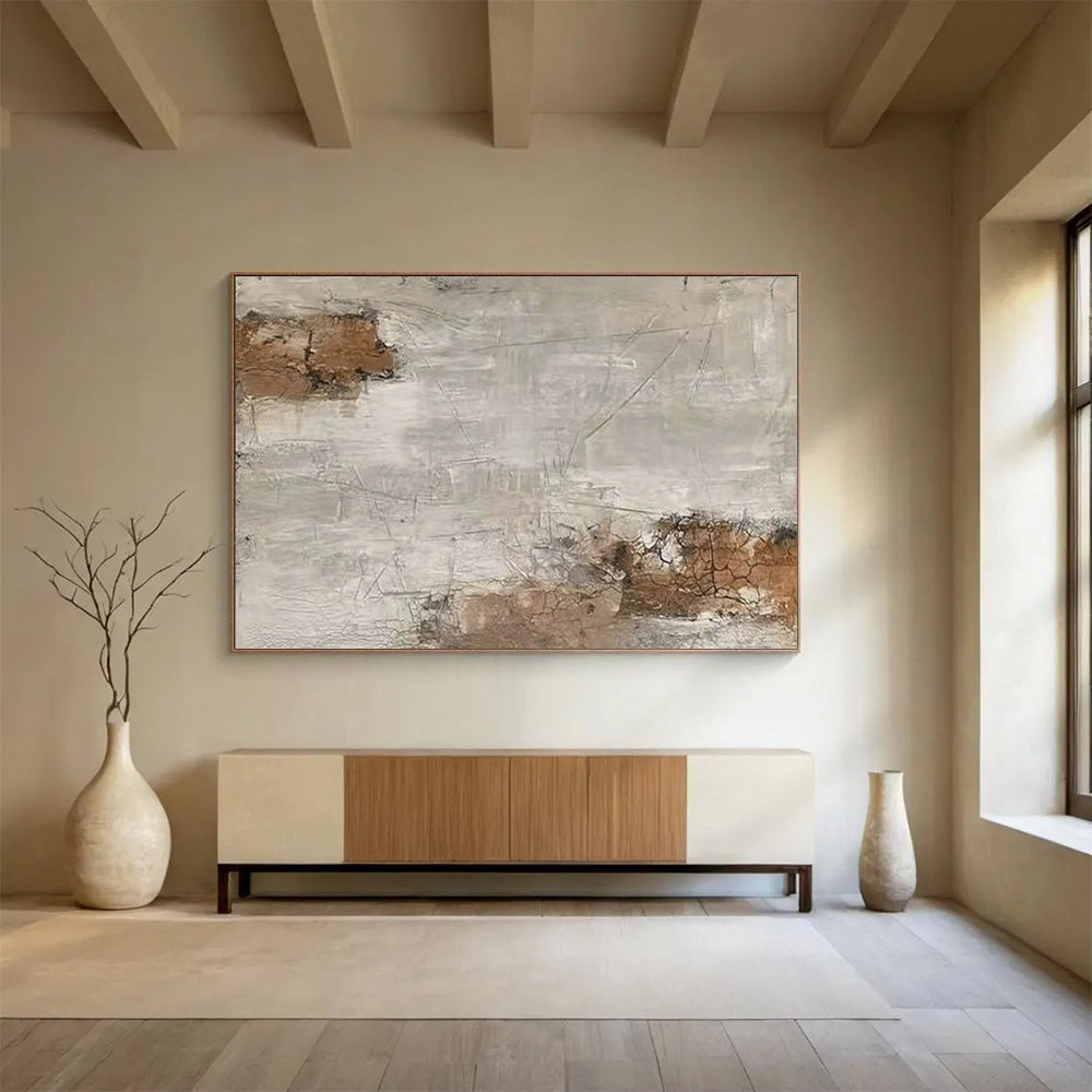 “Cracked Gray - Brown Wall” - Earthy Tones “Timeworn Wall” Painting On Canvas PT1626