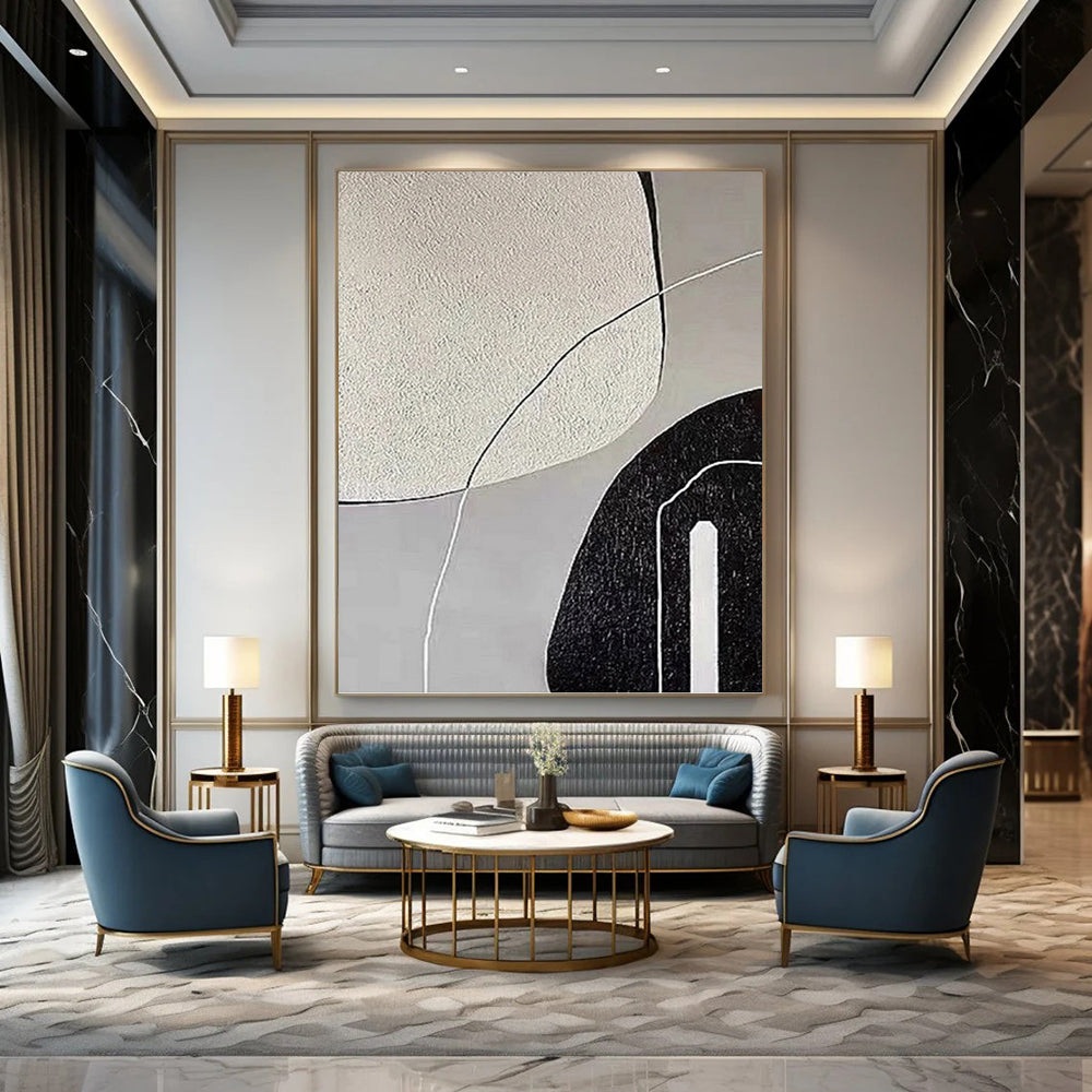 “Grey - Black - White Textured Shapes” - Minimalist Abstract Painting On Canvas PT1139