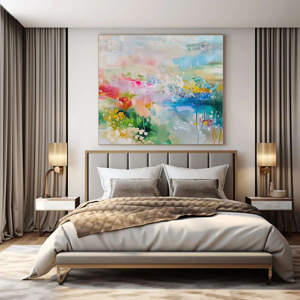 Bright Colors with Floral Suggestions "Bloom Burst" Abstract Painting On Canvas PS1180