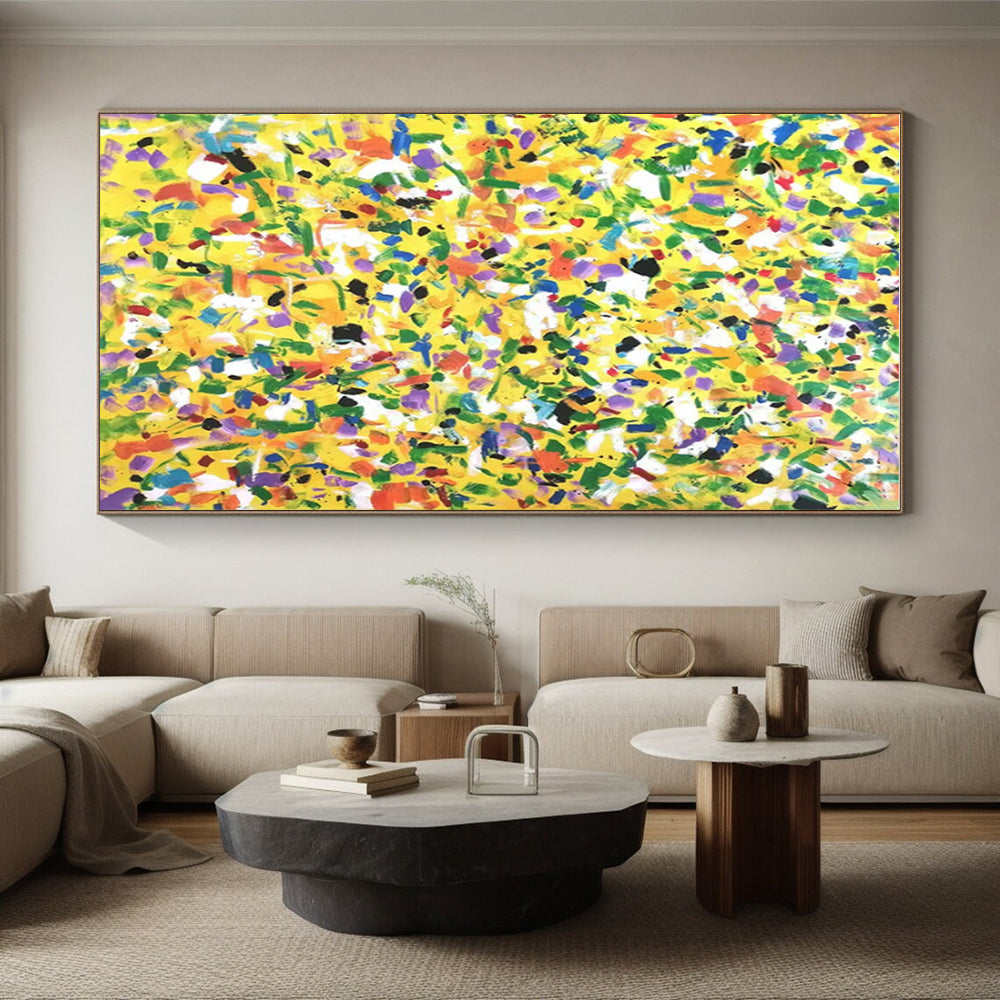 Bright Yellow - Green Dots, "Sunny Meadow" – Pointillist - Inspired Abstract On Canvas PS0901